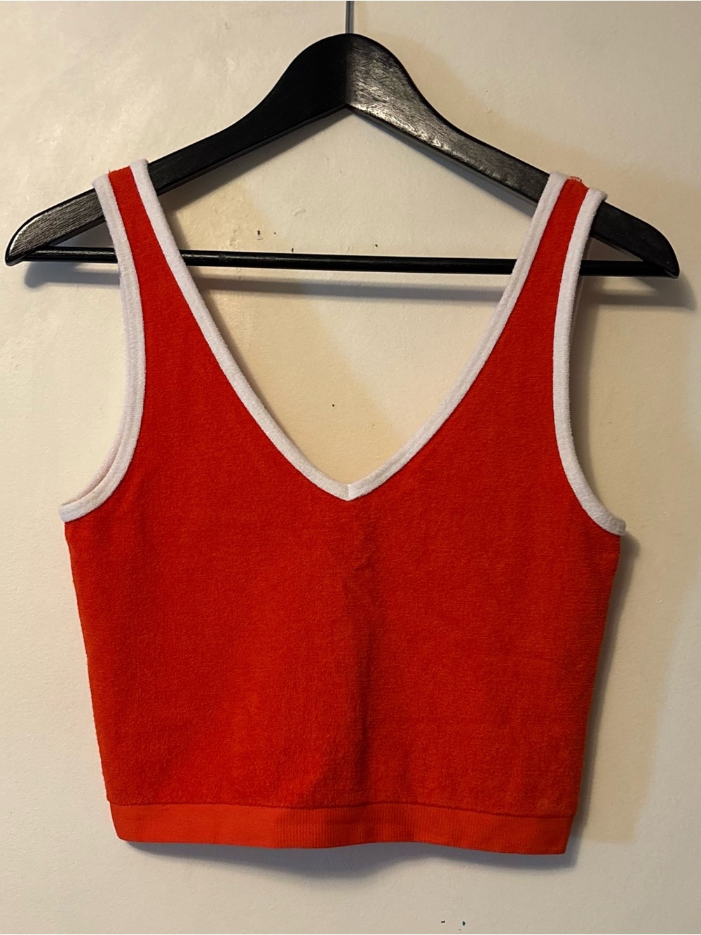 FOREVER 21 Orange Terry 70s Style Cropped V-Neck Tank Top Size Medium
